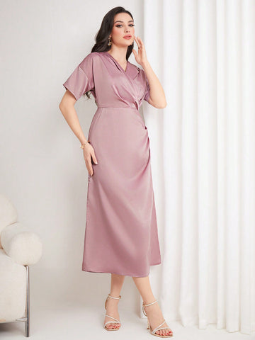 Women'S Pleated Short-Sleeved Dress