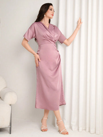 Women'S Pleated Short-Sleeved Dress