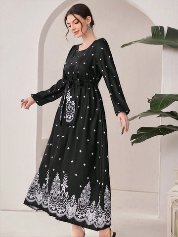 Women's Full Printed Wrap Waist Dress