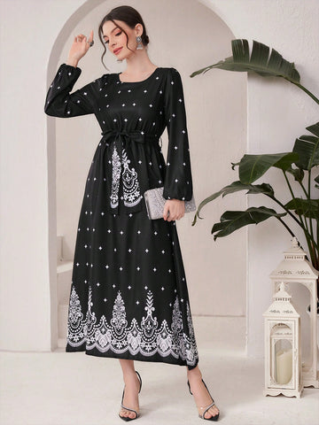 Women's Full Printed Wrap Waist Dress