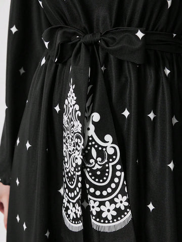 Women's Full Printed Wrap Waist Dress