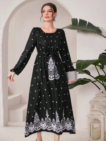 Women's Full Printed Wrap Waist Dress