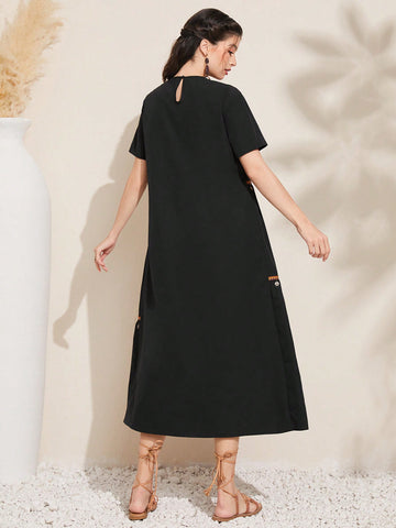 Women'S Woven Belt Decorated Dress With Ruffle Hem