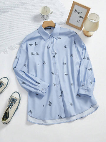 Mulvari Women All-Over Print Button Front Long Sleeve Shirt