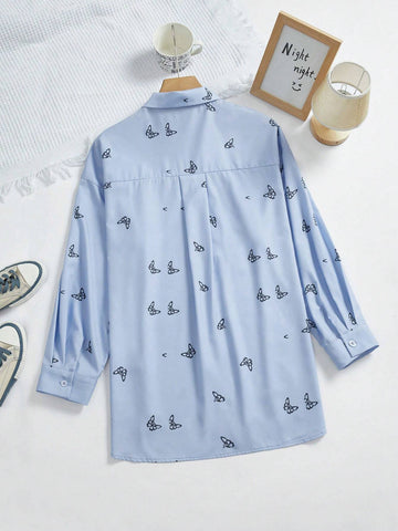 Mulvari Women All-Over Print Button Front Long Sleeve Shirt