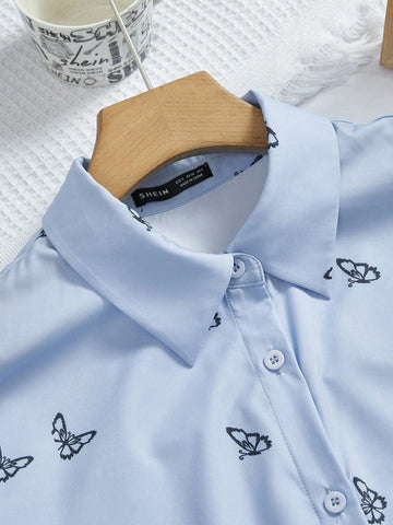 Mulvari Women All-Over Print Button Front Long Sleeve Shirt