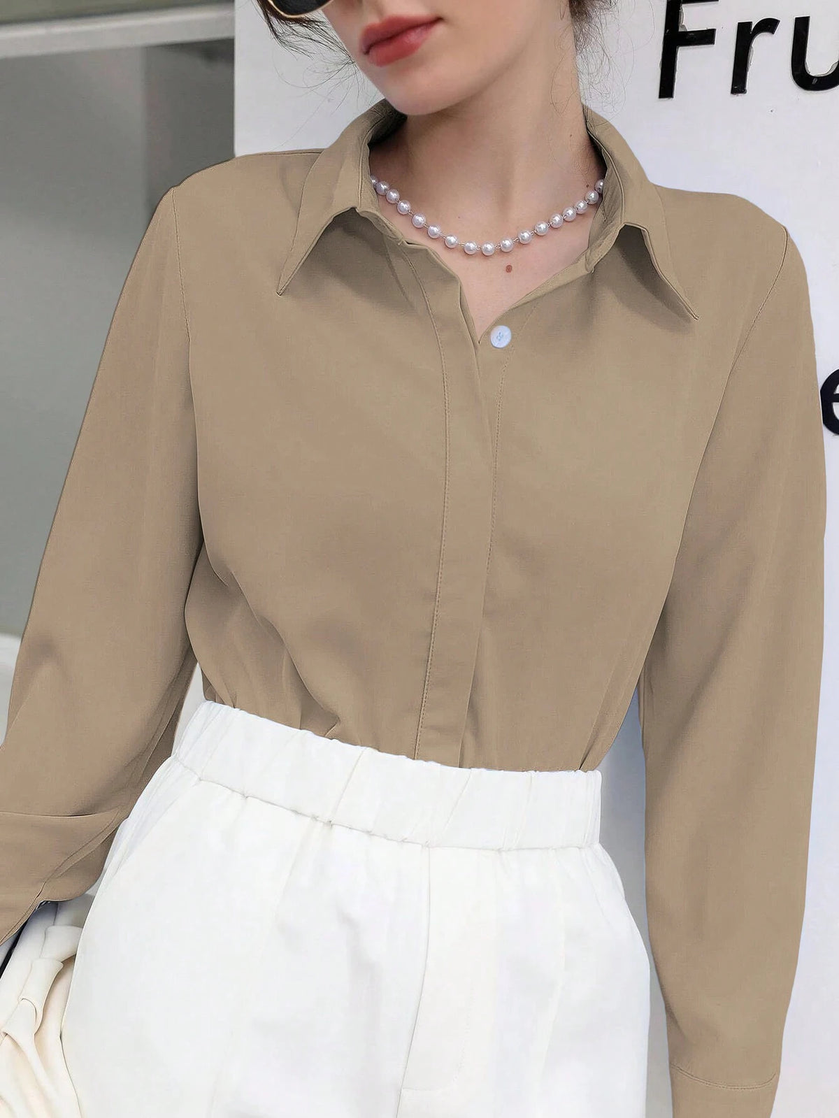 Mulvari Women Casual Solid Color Front Button Shirt, Autumn