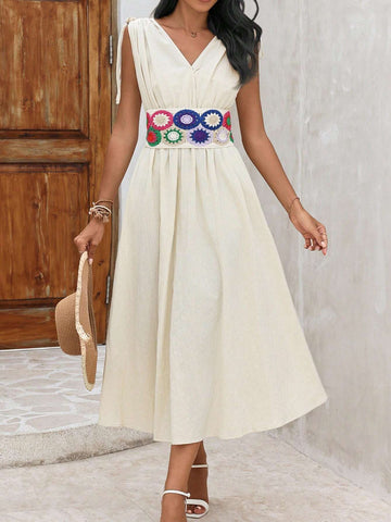 Women Knitted Dress With Decorative Pleats Design, Elegant Style