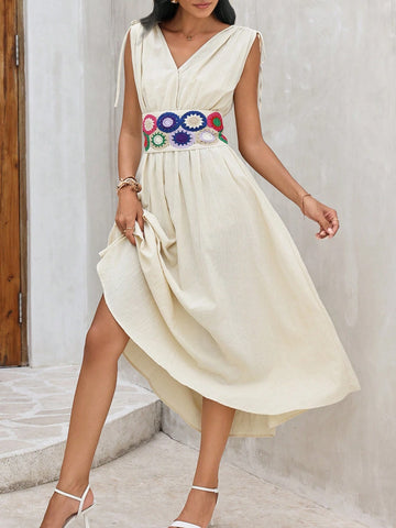 Women Knitted Dress With Decorative Pleats Design, Elegant Style
