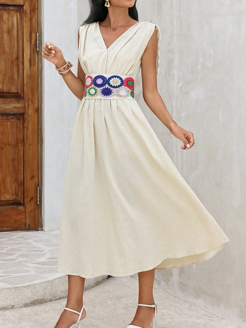 Women Knitted Dress With Decorative Pleats Design, Elegant Style