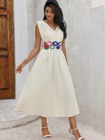 Women Knitted Dress With Decorative Pleats Design, Elegant Style