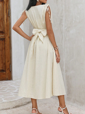 Women Knitted Dress With Decorative Pleats Design, Elegant Style