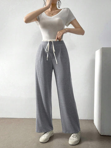 Mulvari Women's Casual Color Block High Waist Straight Leg Pants