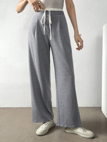 Mulvari Women's Casual Color Block High Waist Straight Leg Pants