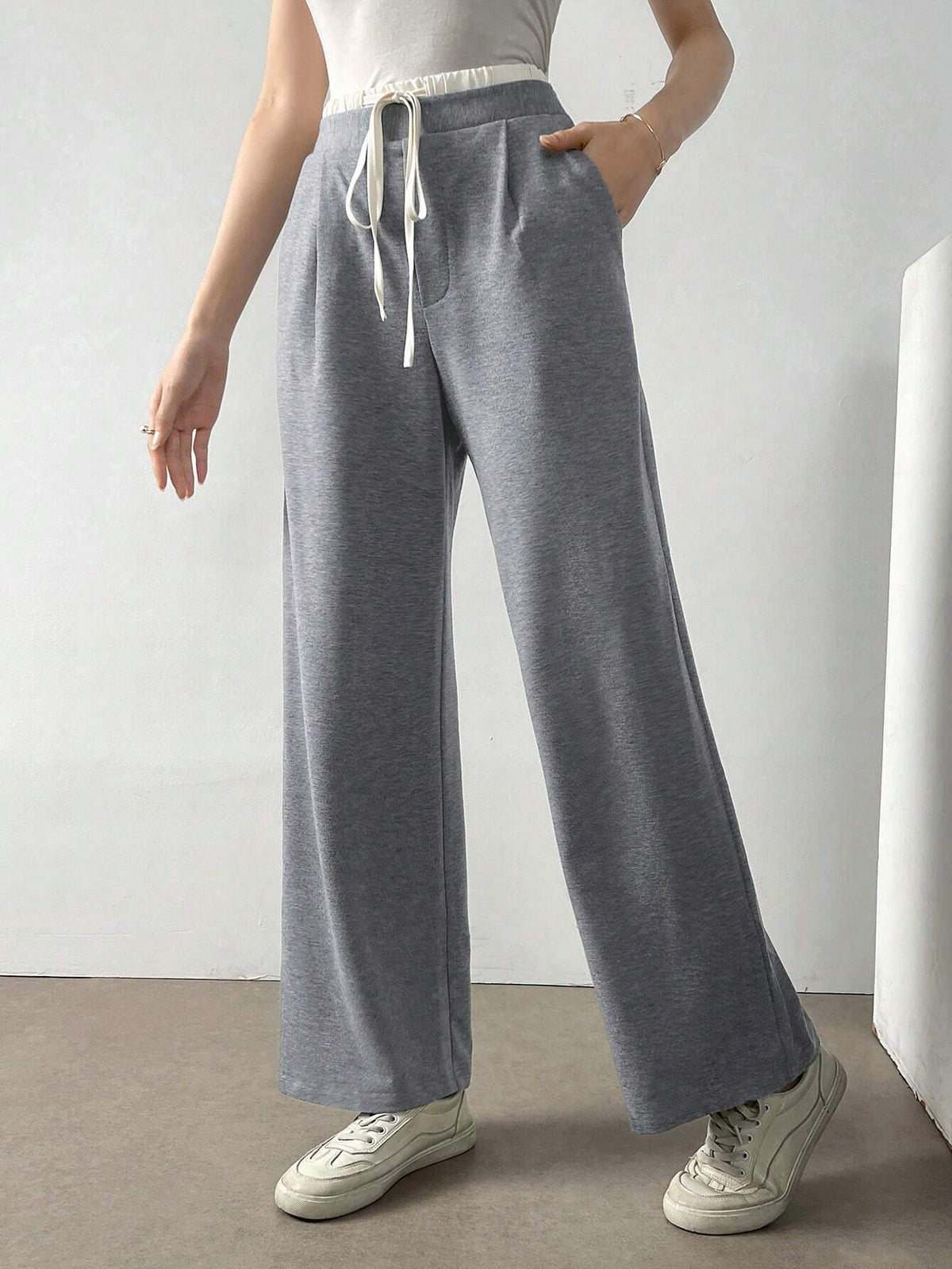 Mulvari Women's Casual Color Block High Waist Straight Leg Pants