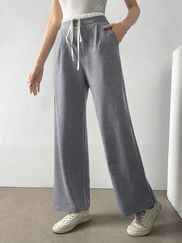 Mulvari Women's Casual Color Block High Waist Straight Leg Pants