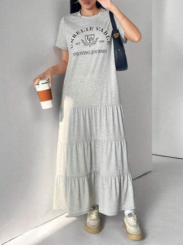 Women's Casual Letter Print Long Dress, Spring Summer