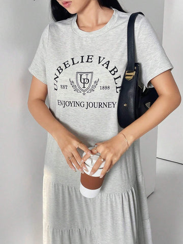 Women's Casual Letter Print Long Dress, Spring Summer