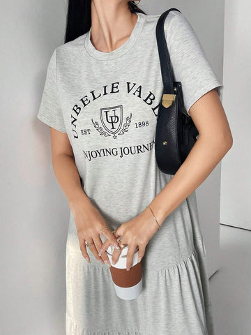Women's Casual Letter Print Long Dress, Spring Summer