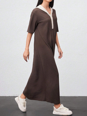 Women's Color Block Short Sleeve Ribbed Dress