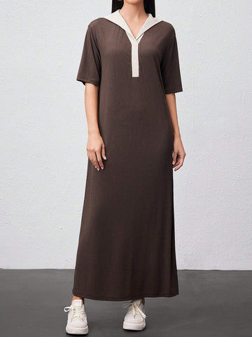 Women's Color Block Short Sleeve Ribbed Dress