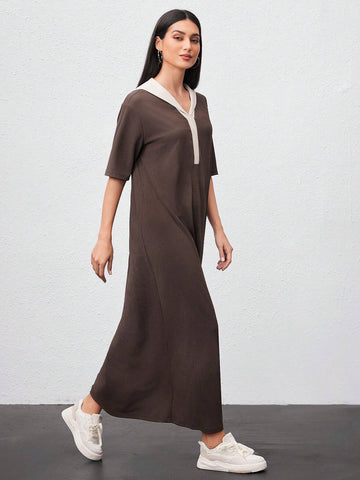 Women's Color Block Short Sleeve Ribbed Dress