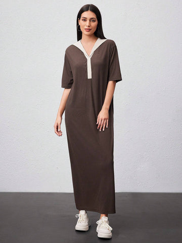 Women's Color Block Short Sleeve Ribbed Dress
