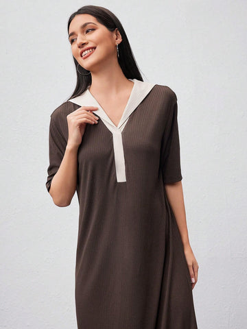 Women's Color Block Short Sleeve Ribbed Dress