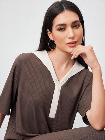 Women's Color Block Short Sleeve Ribbed Dress