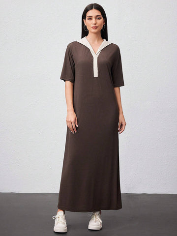 Women's Color Block Short Sleeve Ribbed Dress