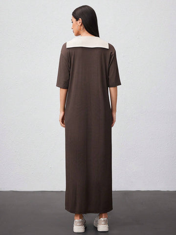 Women's Color Block Short Sleeve Ribbed Dress