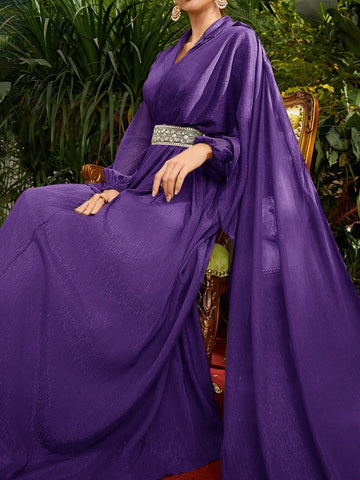 Women's Elegant Lantern Sleeve Long Dress With Boat Neck For Spring And Summer