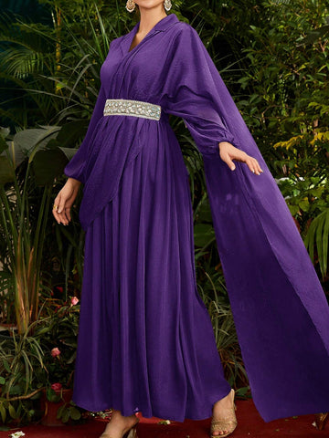 Women's Elegant Lantern Sleeve Long Dress With Boat Neck For Spring And Summer