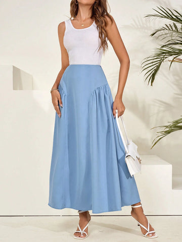 Mulvari Women's Elegant Solid Color Ruched Skirt For Spring/Summer