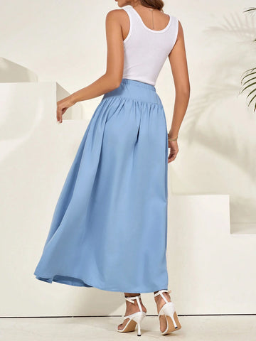 Mulvari Women's Elegant Solid Color Ruched Skirt For Spring/Summer