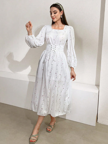 Women's Embroidered Lantern Sleeve Dress