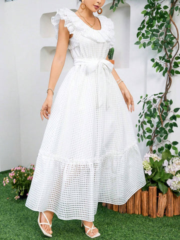 Women's Fashion Solid Color Ruffled Sleeve Dress