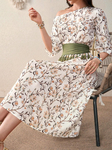 Women's Fashionable Mid-Sleeve Floral Printed Dress