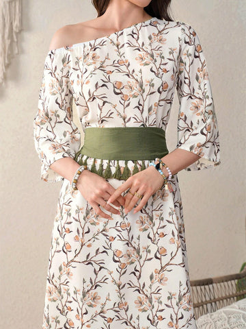 Women's Fashionable Mid-Sleeve Floral Printed Dress