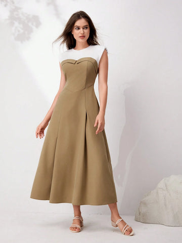 Women's Fashionable Sleeveless Color Block Patchwork Dress