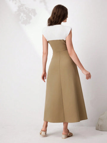 Women's Fashionable Sleeveless Color Block Patchwork Dress