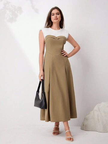 Women's Fashionable Sleeveless Color Block Patchwork Dress