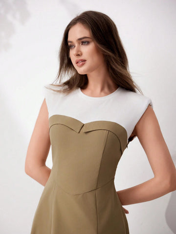 Women's Fashionable Sleeveless Color Block Patchwork Dress