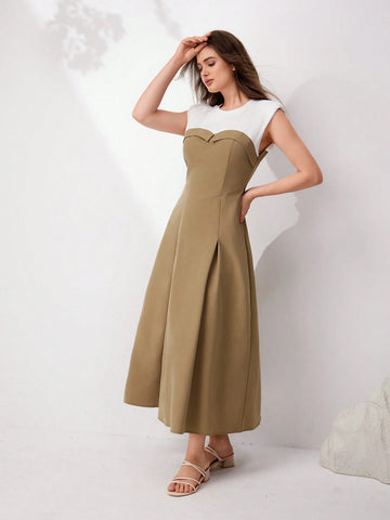 Women's Fashionable Sleeveless Color Block Patchwork Dress
