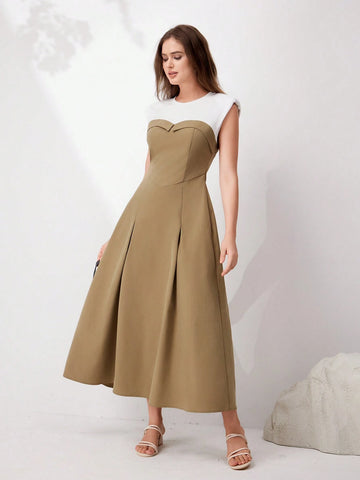 Women's Fashionable Sleeveless Color Block Patchwork Dress