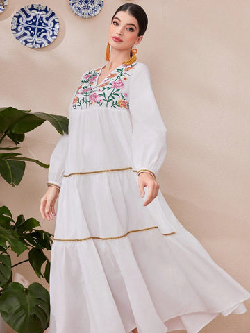 Women's Floral Embroidered Rag Doll Dress