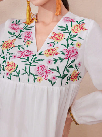 Women's Floral Embroidered Rag Doll Dress