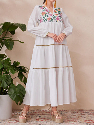 Women's Floral Embroidered Rag Doll Dress