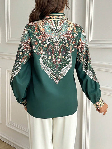 Mulvari Women's Floral Print Button Front Long Sleeve Casual Shirt, Fall Blouse