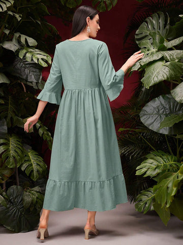 Women's Floral Print Patchwork Tassel Hem Ruffle Hem Dress